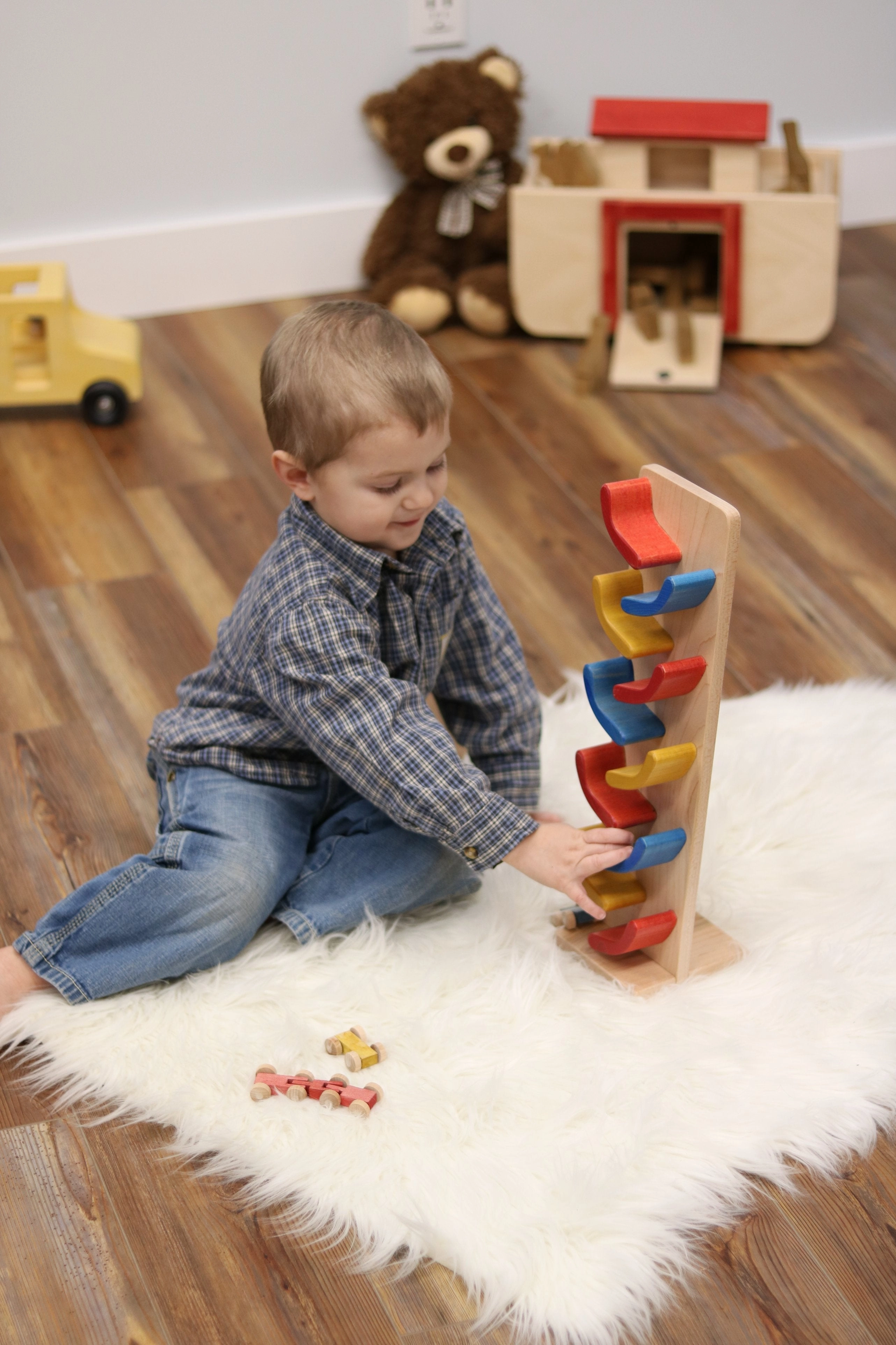 Amish-Made Mini Car Roller Wooden Toy, Pack of Cars Included From AmishToyBox.com