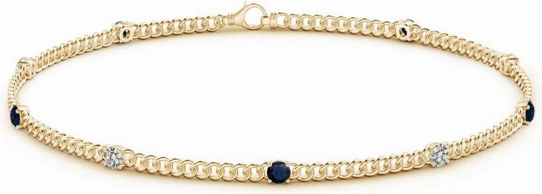 Angara Natural Blue Sapphire Chain Bracelet for Women in 14K Solid Gold | September Birthstone, Birthday, Engagement, Anniversary, Wedding Jewelry Gift for Women