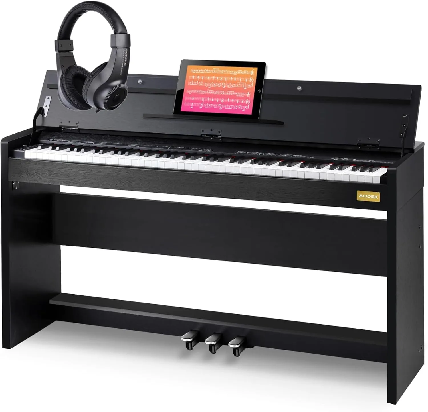 AODSK 88 Key Weighted Action Digital Piano,Grade Hammer Action Keyboard with Furniture Stand and Triple Pedals for Beginner Kids/Adults,Classic Household,Piano Lessons, UPB-85 (Comes with headphones)
