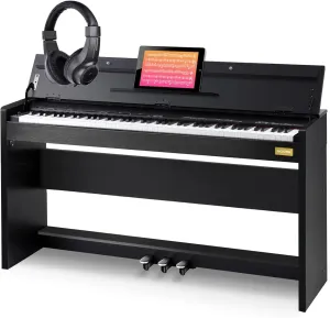 AODSK 88 Key Weighted Action Digital Piano,Grade Hammer Action Keyboard with Furniture Stand and Triple Pedals for Beginner Kids/Adults,Classic Household,Piano Lessons, UPB-85 (Comes with headphones)