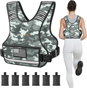 APEXUP Adjustable Weighted Vest, 4-10lb/12-18lb/20-32lb Vest with 6 Ironsand Weights and Large Pocket, Weight Vest for Men Women Strength Training, Running, Walking