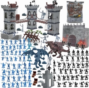 Army Men Action Figures Toy Soldiers Set, Medieval Castle Small Soldiers Military Toy, Plastic Army Men playset Castle Building Set with Storage Bag and Map
