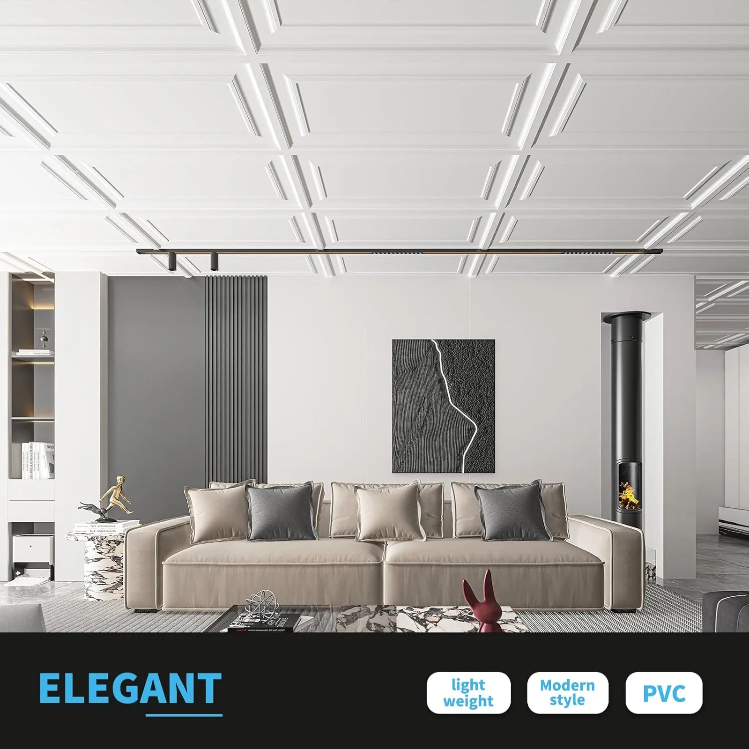 Art3d 12-Pack Drop Ceiling Tiles 2x4 Ft, PVC Decorative Ceiling Covering Panels for Basement Kitchen Bathroom, 24x48 Inch, Cover 96 Sq. Ft, Smooth White