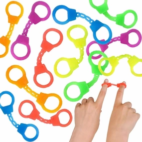 ArtCreativity Mini Stretch Finger Cuffs for Kids - Pack of 144 - Rubber Hand Cuffs for Fingers, Police Theme Party Supplies, Neon Party Favors, Goodie Bag and Pinata Fillers - Assorted Vibrant Colors