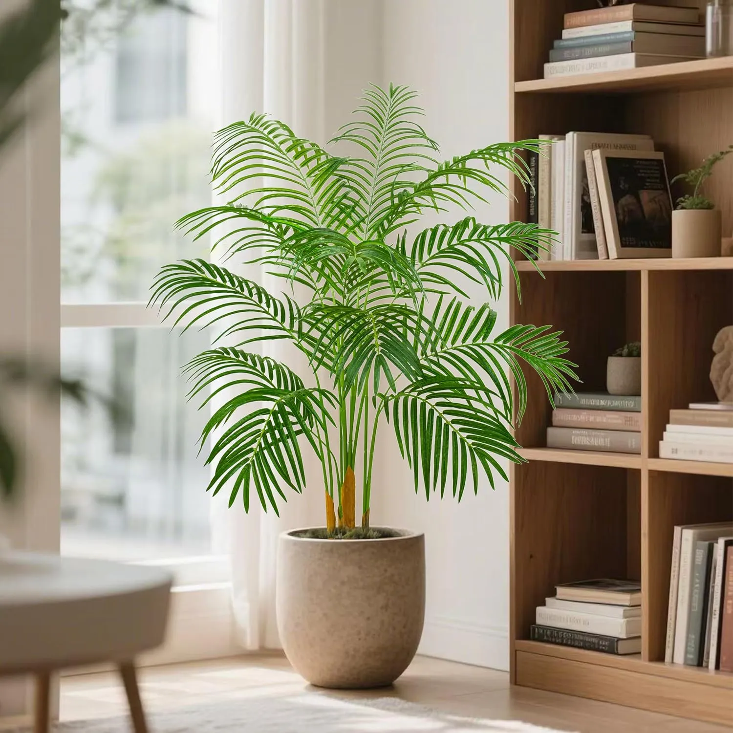 Artificial Fake Palm Tree with 13 Trunks and Real Bark Design, Premium Polyester,Tropical Paradise Palm Tree in Pot (1, Black, 5 FT)