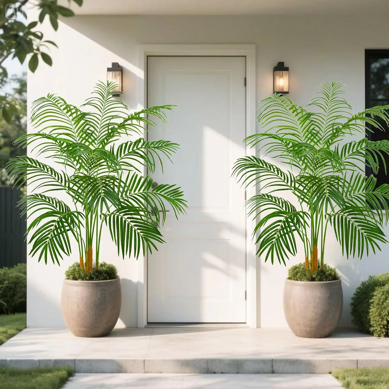 Artificial Fake Palm Tree with 13 Trunks and Real Bark Design, Premium Polyester,Tropical Paradise Palm Tree in Pot (1, Black, 5 FT)