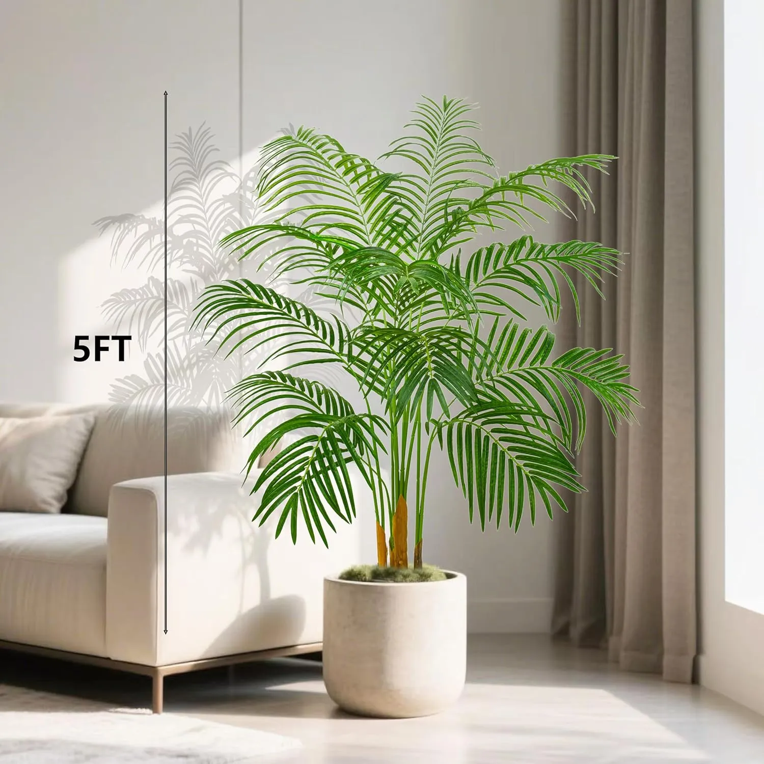 Artificial Fake Palm Tree with 13 Trunks and Real Bark Design, Premium Polyester,Tropical Paradise Palm Tree in Pot (1, Black, 5 FT)