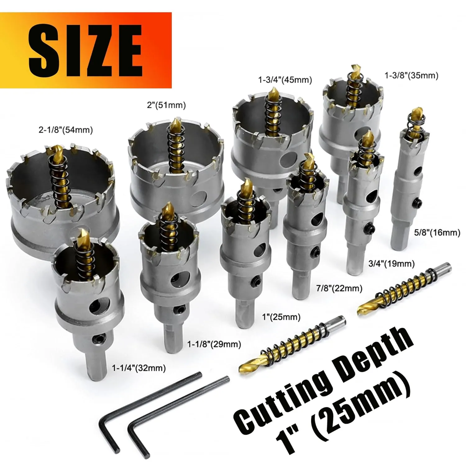ASNOMY 12PCS TCT Hole Saw Kit for Hard Metal, 5/8"-2-1/8" Inch Tungsten Carbide Tipped Hole Cutter Set with Titanium-Plated Pilot Drill bit for Metal, Stainless Steel, Iron, Wood, Plastic