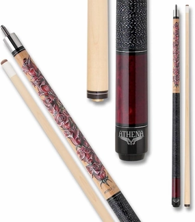 Athena Womens Pool Cue Stick, Two Piece Cue with 10 inch Extension, Hard Rock Maple Shaft, 57-inch Length for Women, Burgundy Rose Print Design