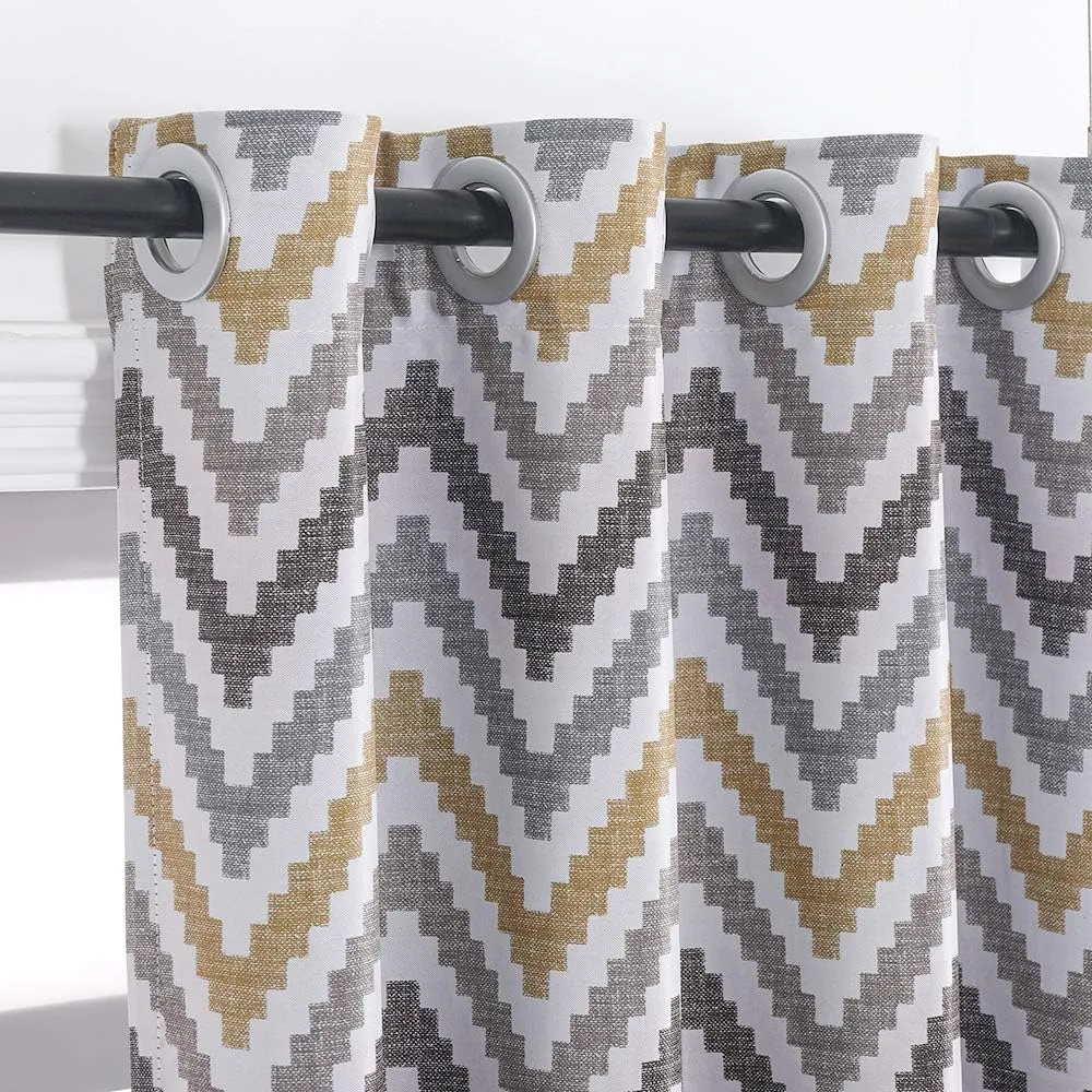 Autumn Dream Chevron Bohemian Grommet Top Bedroom Blackout Curtains Drapes for Living Room,52by63Inch,Yellow,1 Panel