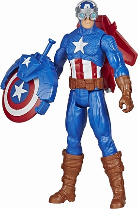 Avengers Marvel Titan Hero Series Blast Gear Captain America, 12-Inch Toy, with Launcher, 2 Accessories and Projectile, Ages 4 and Up , Blue