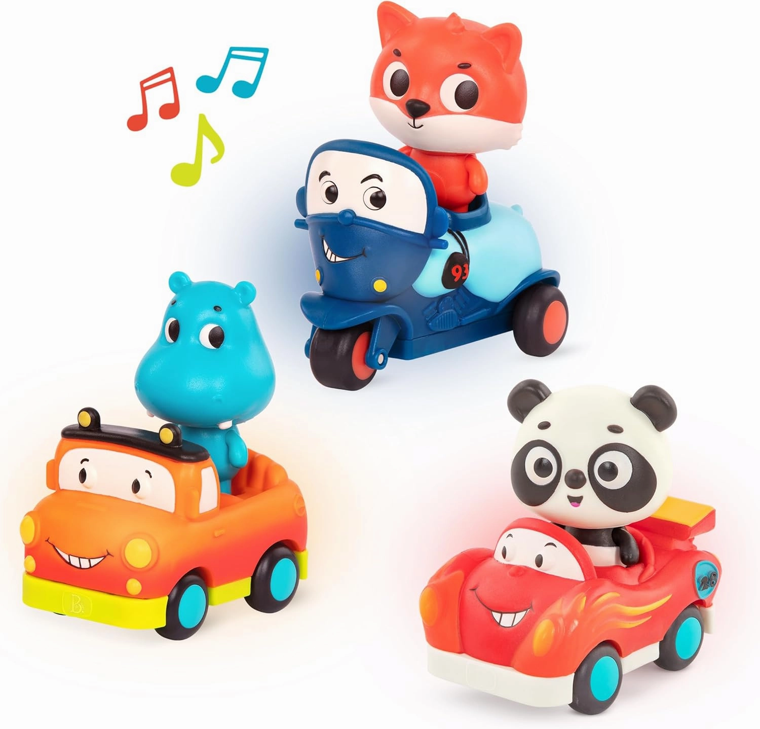 B. toys – Toy Vehicles & Animal Characters – Race Car, Motorcycle, Pick-Up Truck – Toy Cars for Toddlers, Kids – Lights & Sounds – 1 Year   – 3-Pack Mini Riders