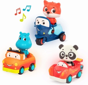 B. toys – Toy Vehicles & Animal Characters – Race Car, Motorcycle, Pick-Up Truck – Toy Cars for Toddlers, Kids – Lights & Sounds – 1 Year   – 3-Pack Mini Riders