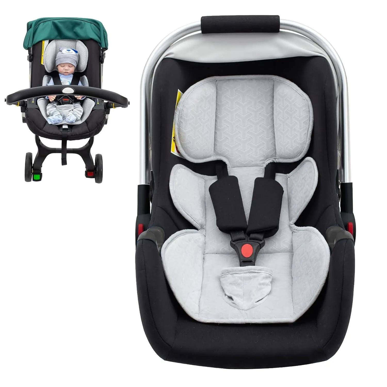 Baby Car Seat Head Support, Thickened Infant Car Seat Insert with Natural Sponge Filled, Breathable Newborn Carseat Head Support, Universal Baby Car Seat Cushion Pads with Crotch Protection