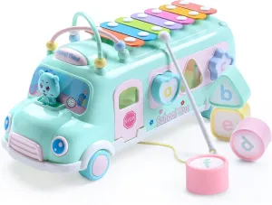 Baby School Bus Xylophone Toy for Toddlers 1-3, Baby Musical Bus Toys for 1 Year Old Girl, Shape Sorting Toys Knocking Xylophone Educational Musical Instruments Toys Birthday Gifts for Boys and Girls