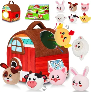 Baby Toys 6-12 Months - Soft Barn Toy with Stuffed Farm Animals, Rattle - Montessori Toys for Babies 6-12 Months Sensory Infant Toy for Toddlers 1-3 Year Old Boys Girls Baby Birthday Gifts