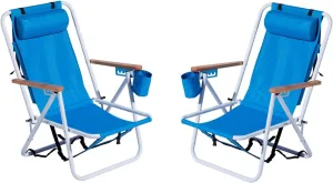 Backpack Beach Chair Set of 2,4 Position Portable Folding Camping Chair for Adults,Sturdy & Lightweight Reclining Chair with Headrest,Armrests,Cup Holder for Outdoor Sand (Blue)