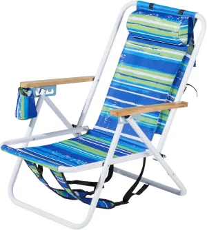 Backpack Beach Chair,4 Position Portable Folding Camping Chair,Sturdy & Lightweight Reclining Chair with Headrest,Armrests,Cup Holder for Outdoor Sand (1)