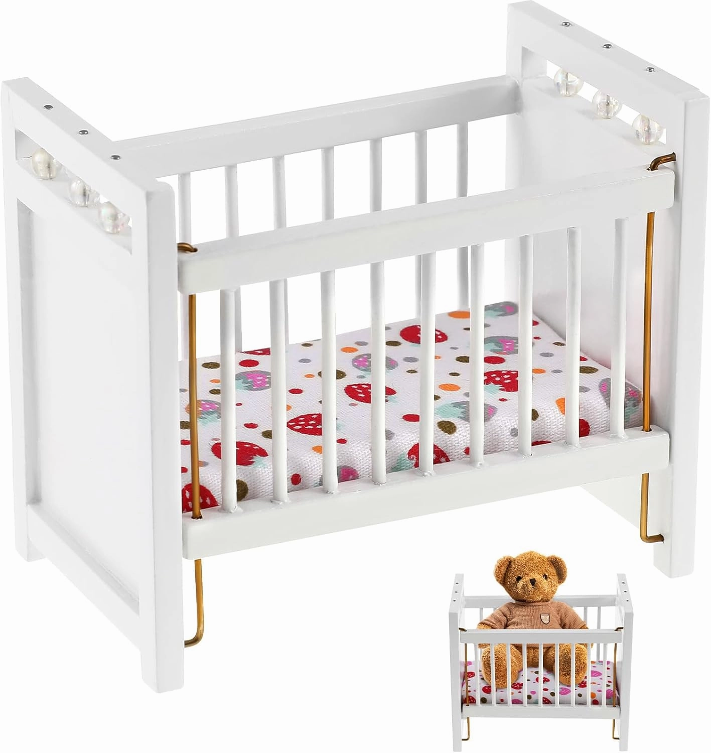 balacoo Dollhouse Miniature Decoration Mini Crib Toy Doll Cradle Doll Furniture Decorative Crib Miniature Mini Furniture Dollhouse Miniature Ornament ( White )