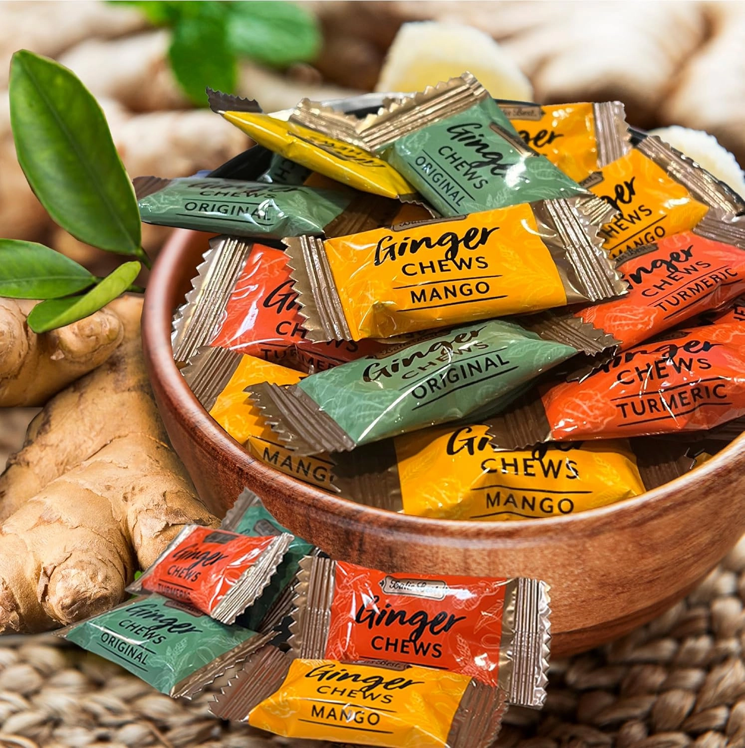 Bali's Best Ginger Chews, Tropical Mango Flavor, 1 Pound Jar, Individually Wrapped Soft Candy, Made with 100% Real Ginger, Digestive Health Support, Upset Stomach Relief, Halal