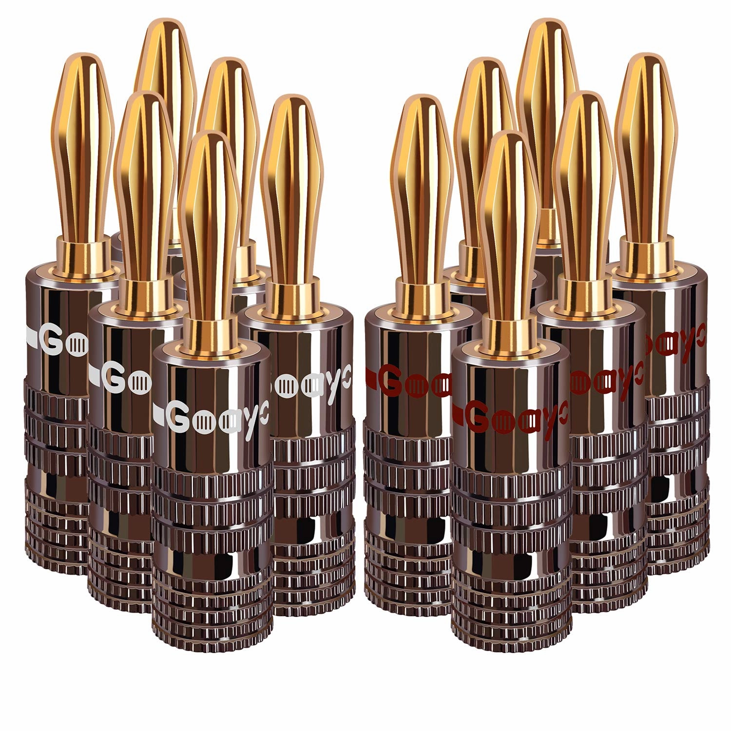 Banana Plugs for Speaker Wire - 24K Gold Plated Banana Adapter Connector(6 Pairs/12 pcs)