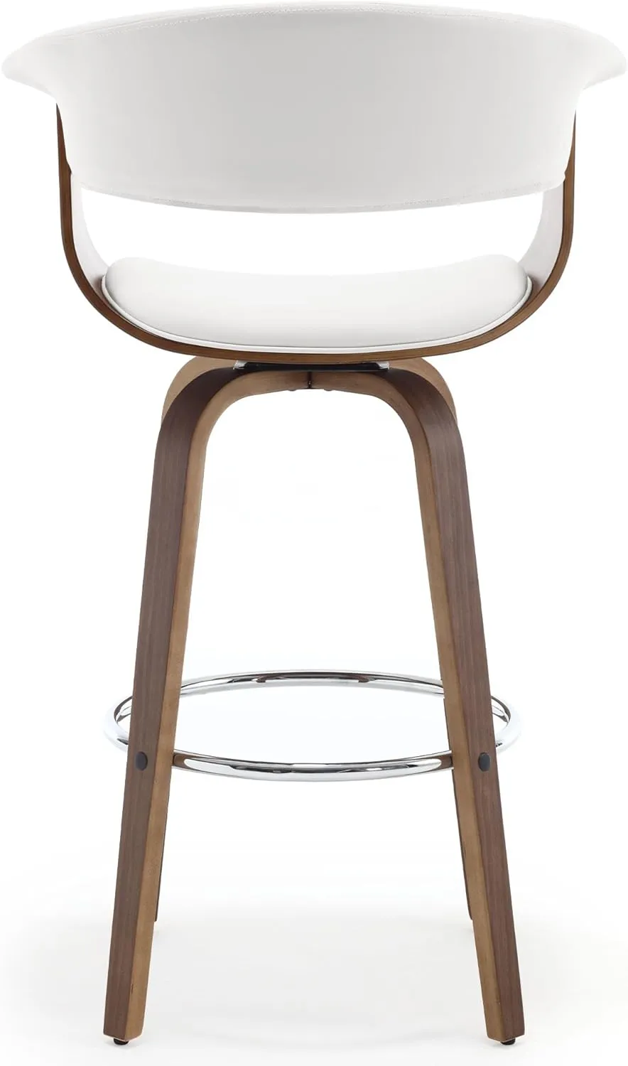 Bar Stools, Swivel Bar Stools with Walnut Bentwood Legs, 29 Inch Bar Height, Upholstered PU Leather Barstools with Backs, Mid-Century Kitchen Island Dining Bar Stool Chairs, White