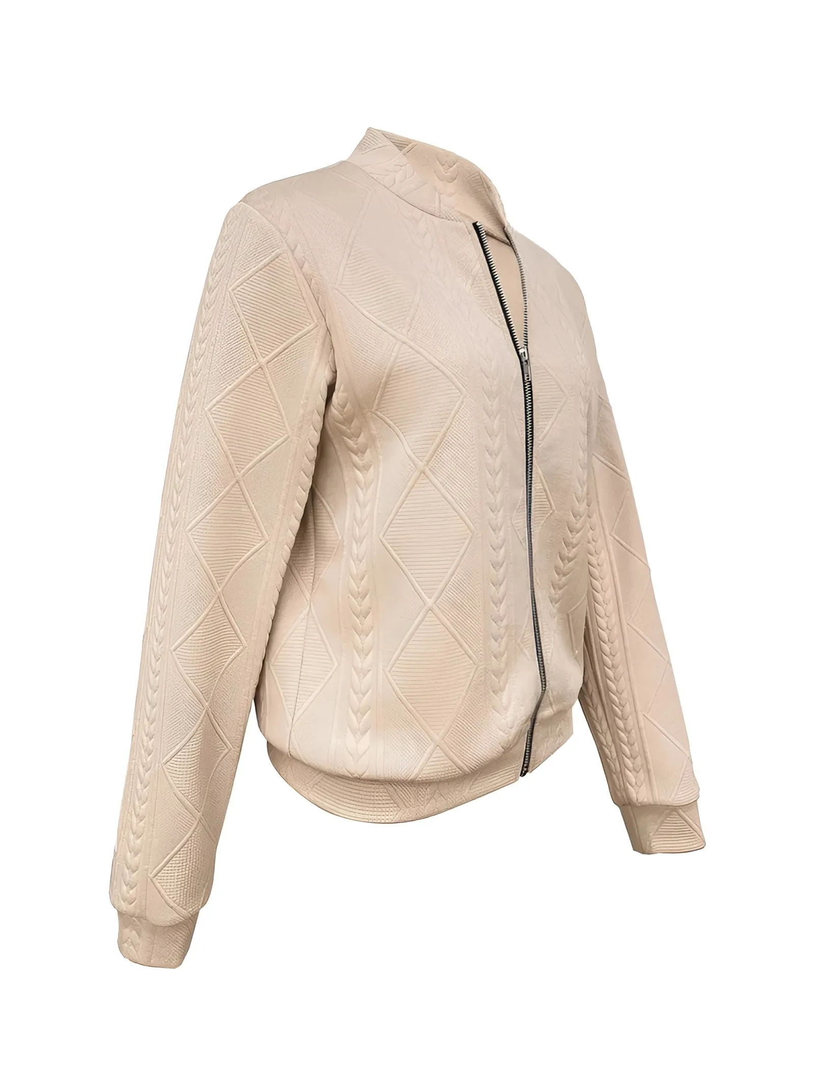 Beige Women's Quilted Leather Bomber Jacket - Textured & Lightweight