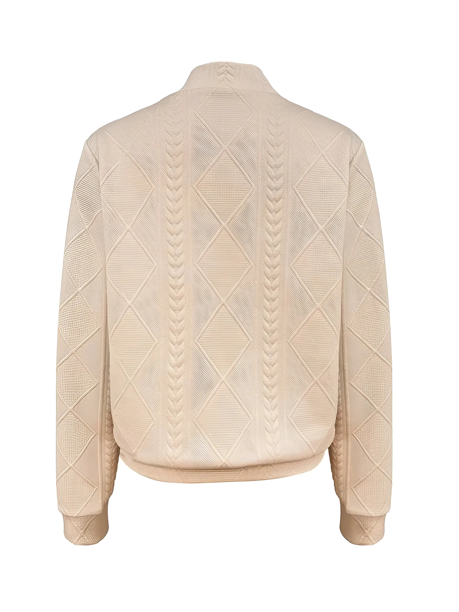 Beige Women's Quilted Leather Bomber Jacket - Textured & Lightweight