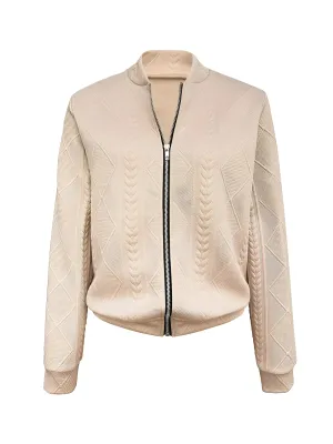 Beige Women's Quilted Leather Bomber Jacket - Textured & Lightweight