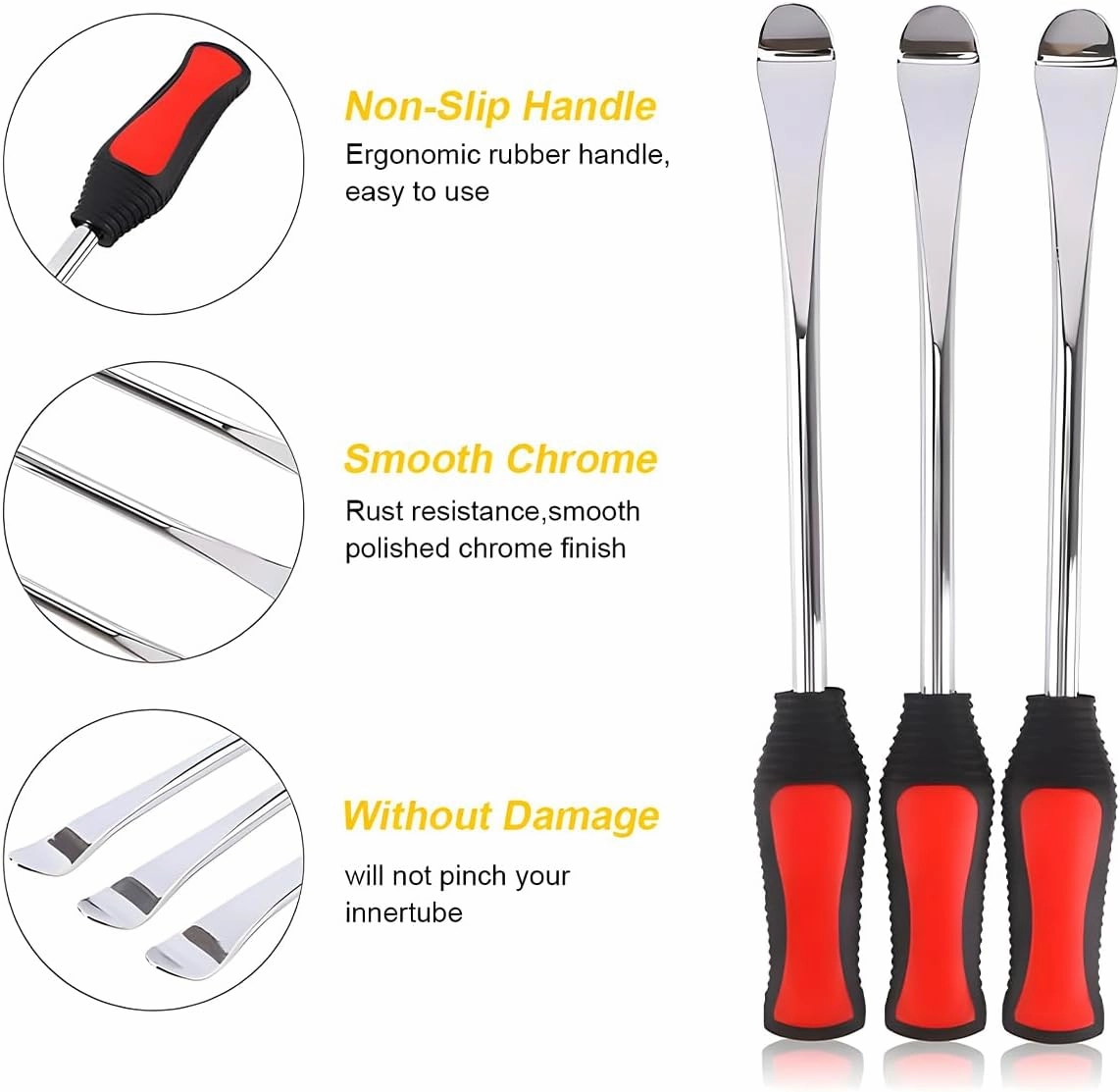 BELOMI Tire Spoons Lever Tool Set, Steel Professional Tire Changing Removal Kit with 1 Portable Bag   3 Tire Spoons   2 Rim Protectors, Tire Repair Tool for Vehicle, Bike, Lawn Mower (Red/Black)
