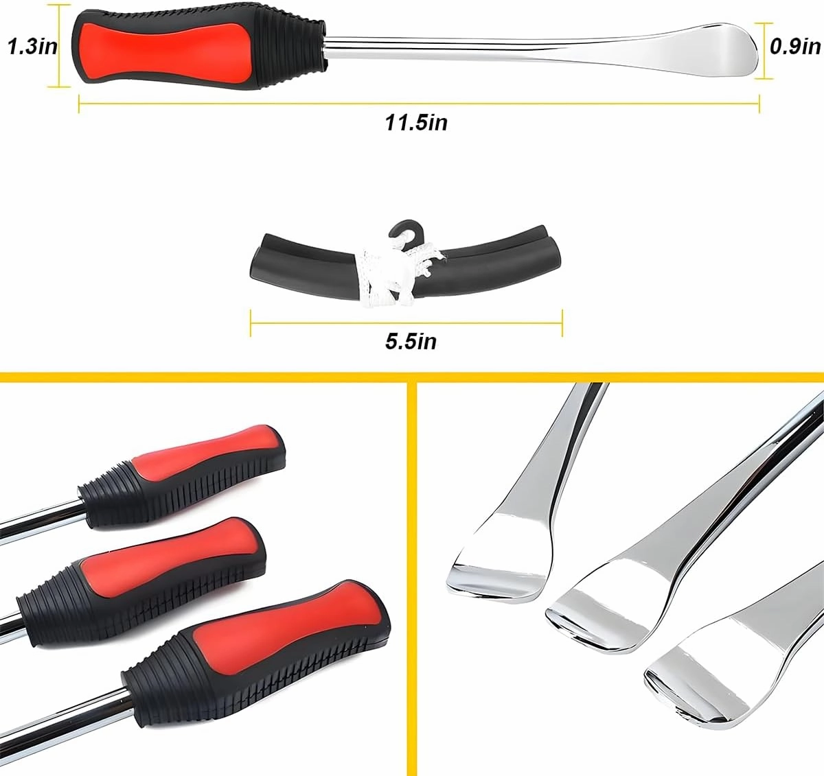 BELOMI Tire Spoons Lever Tool Set, Steel Professional Tire Changing Removal Kit with 1 Portable Bag   3 Tire Spoons   2 Rim Protectors, Tire Repair Tool for Vehicle, Bike, Lawn Mower (Red/Black)