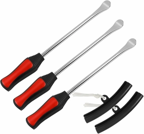 BELOMI Tire Spoons Lever Tool Set, Steel Professional Tire Changing Removal Kit with 1 Portable Bag   3 Tire Spoons   2 Rim Protectors, Tire Repair Tool for Vehicle, Bike, Lawn Mower (Red/Black)
