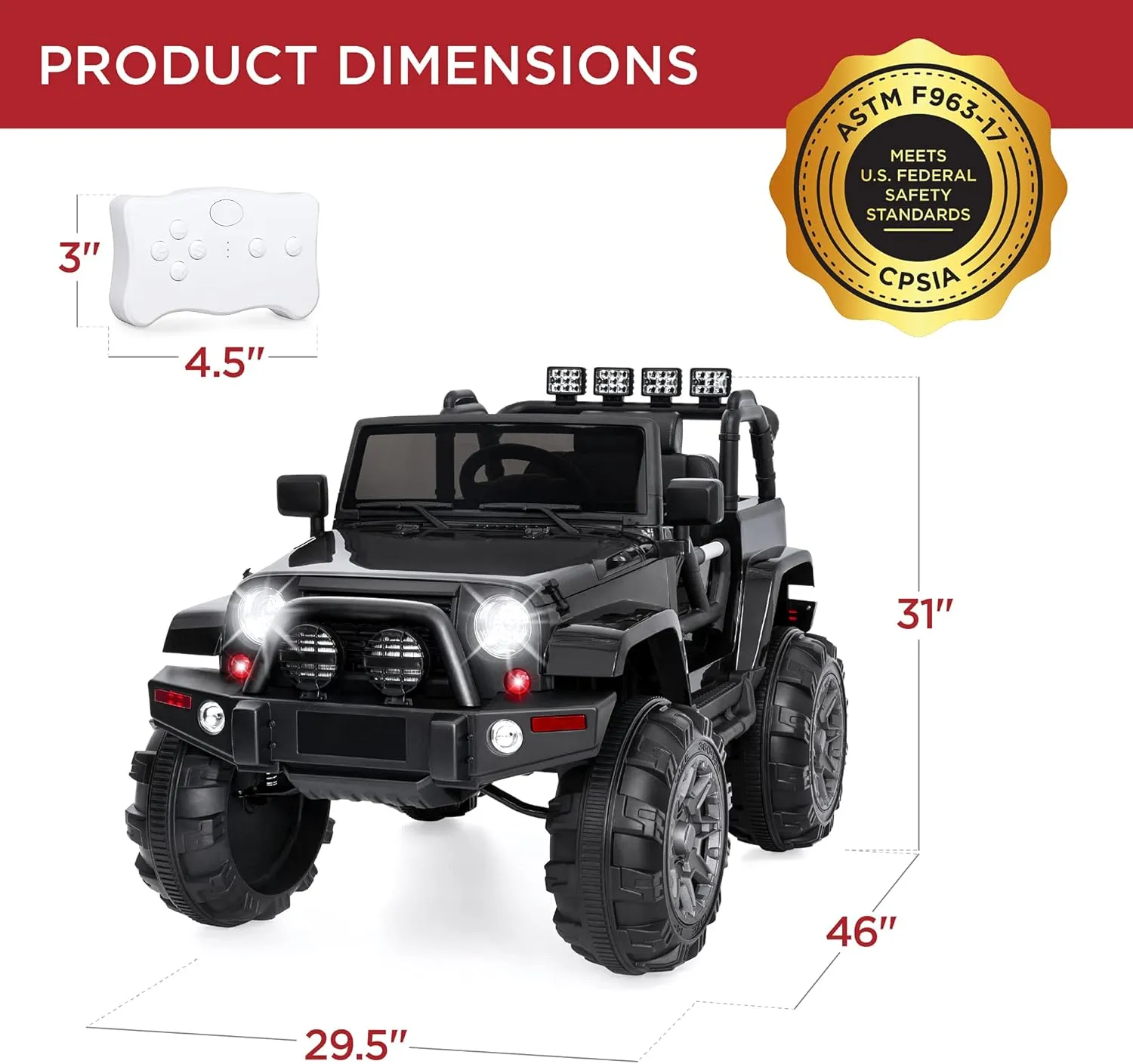 Best Choice Products Kids 12V Ride On Truck, Battery Powered Toy Car w/Spring Suspension, Remote Control, 3 Speeds, LED Lights, Bluetooth - Black