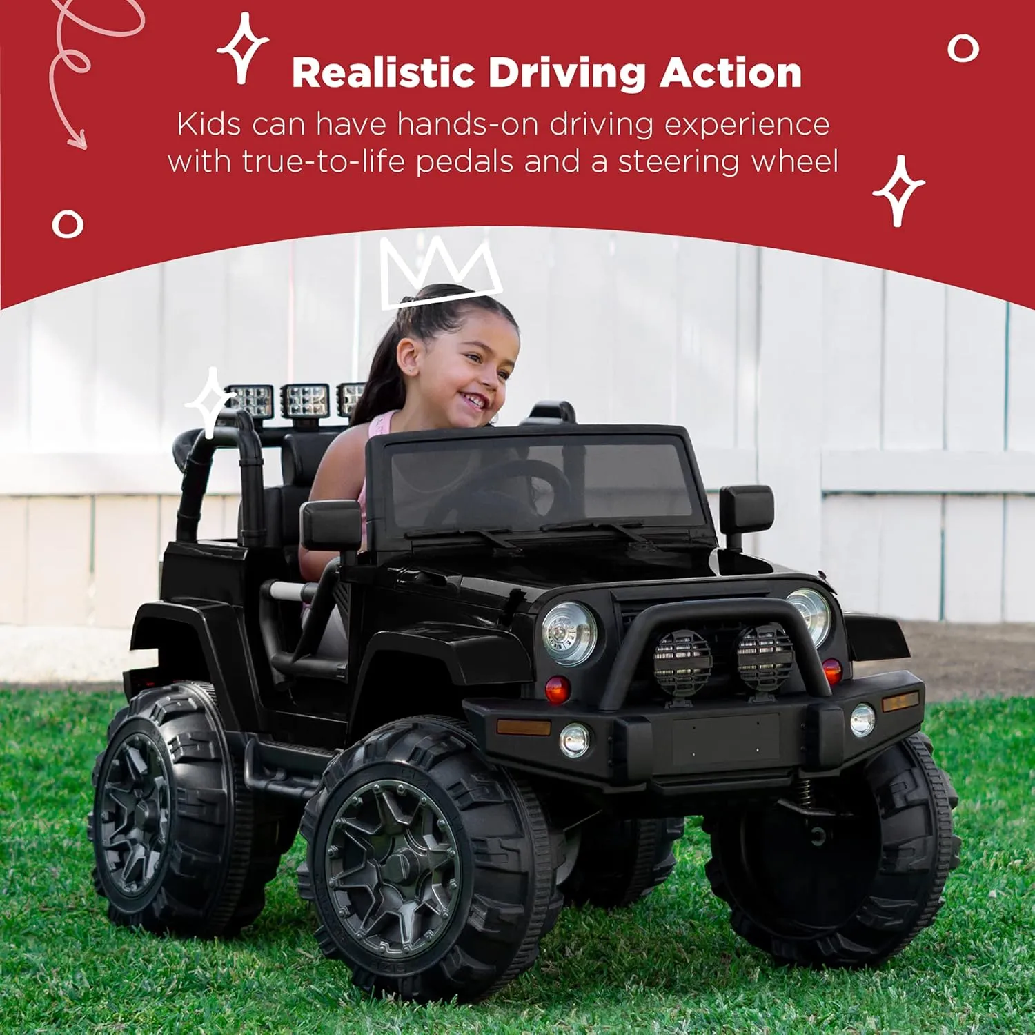 Best Choice Products Kids 12V Ride On Truck, Battery Powered Toy Car w/Spring Suspension, Remote Control, 3 Speeds, LED Lights, Bluetooth - Black