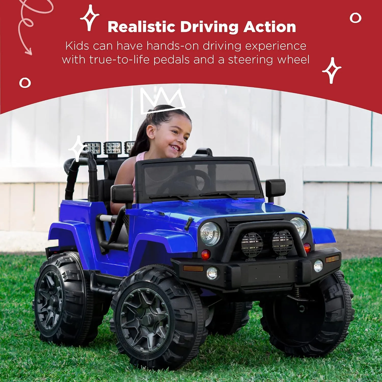 Best Choice Products Kids 12V Ride On Truck, Battery Powered Toy Car w/Spring Suspension, Remote Control, 3 Speeds, LED Lights, Bluetooth - Blue