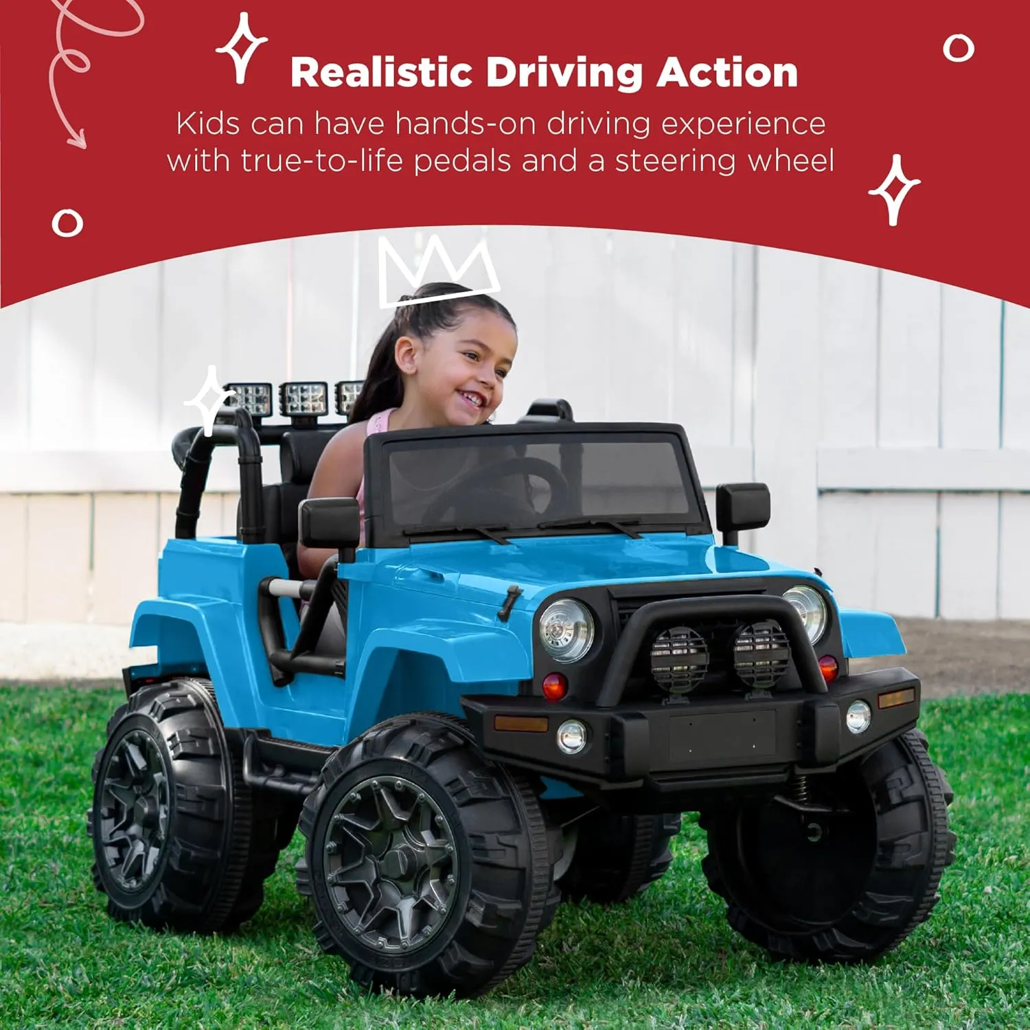 Best Choice Products Kids 12V Ride On Truck, Battery Powered Toy Car w/Spring Suspension, Remote Control, 3 Speeds, LED Lights, Bluetooth - Light Blue