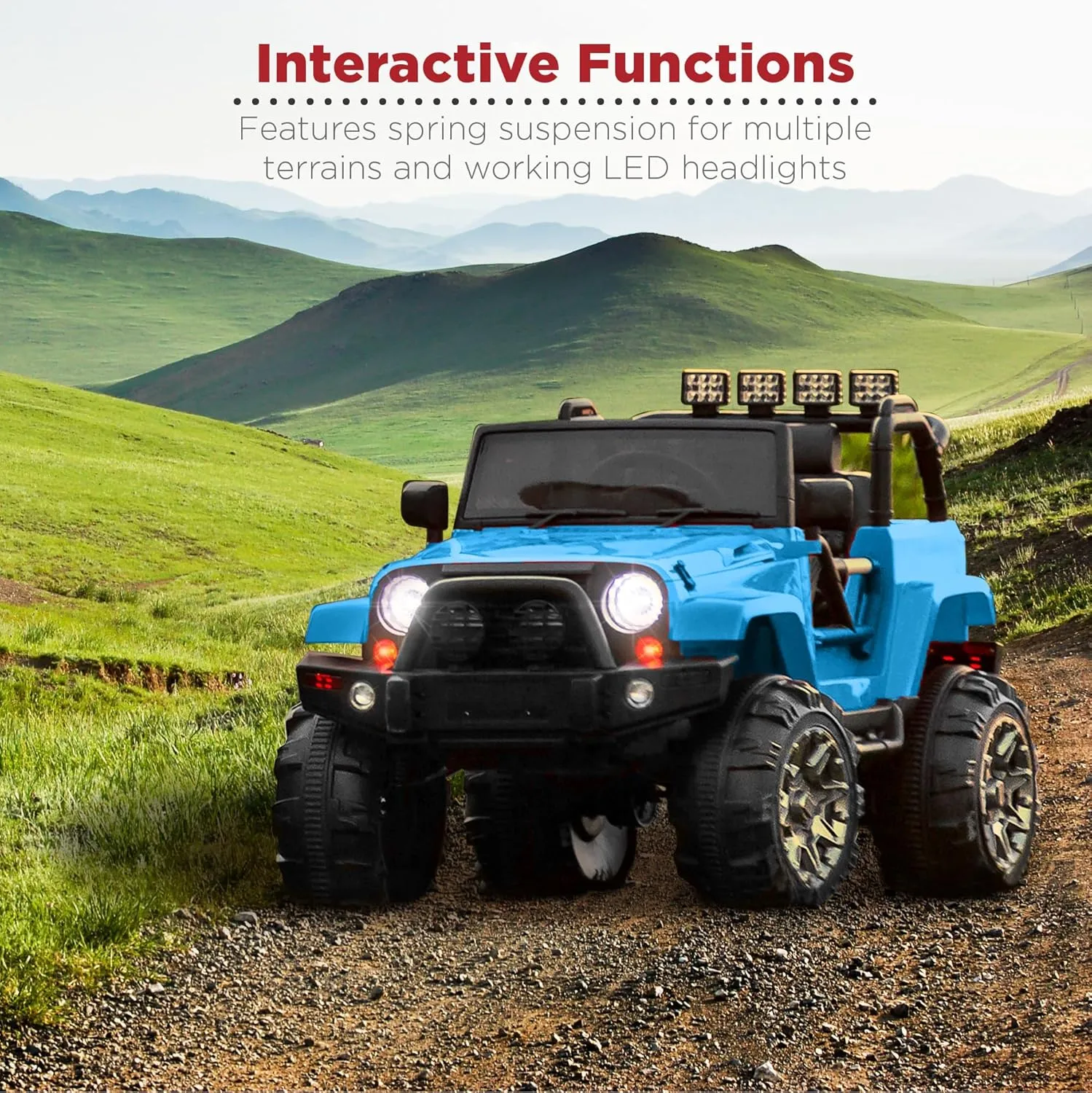 Best Choice Products Kids 12V Ride On Truck, Battery Powered Toy Car w/Spring Suspension, Remote Control, 3 Speeds, LED Lights, Bluetooth - Light Blue