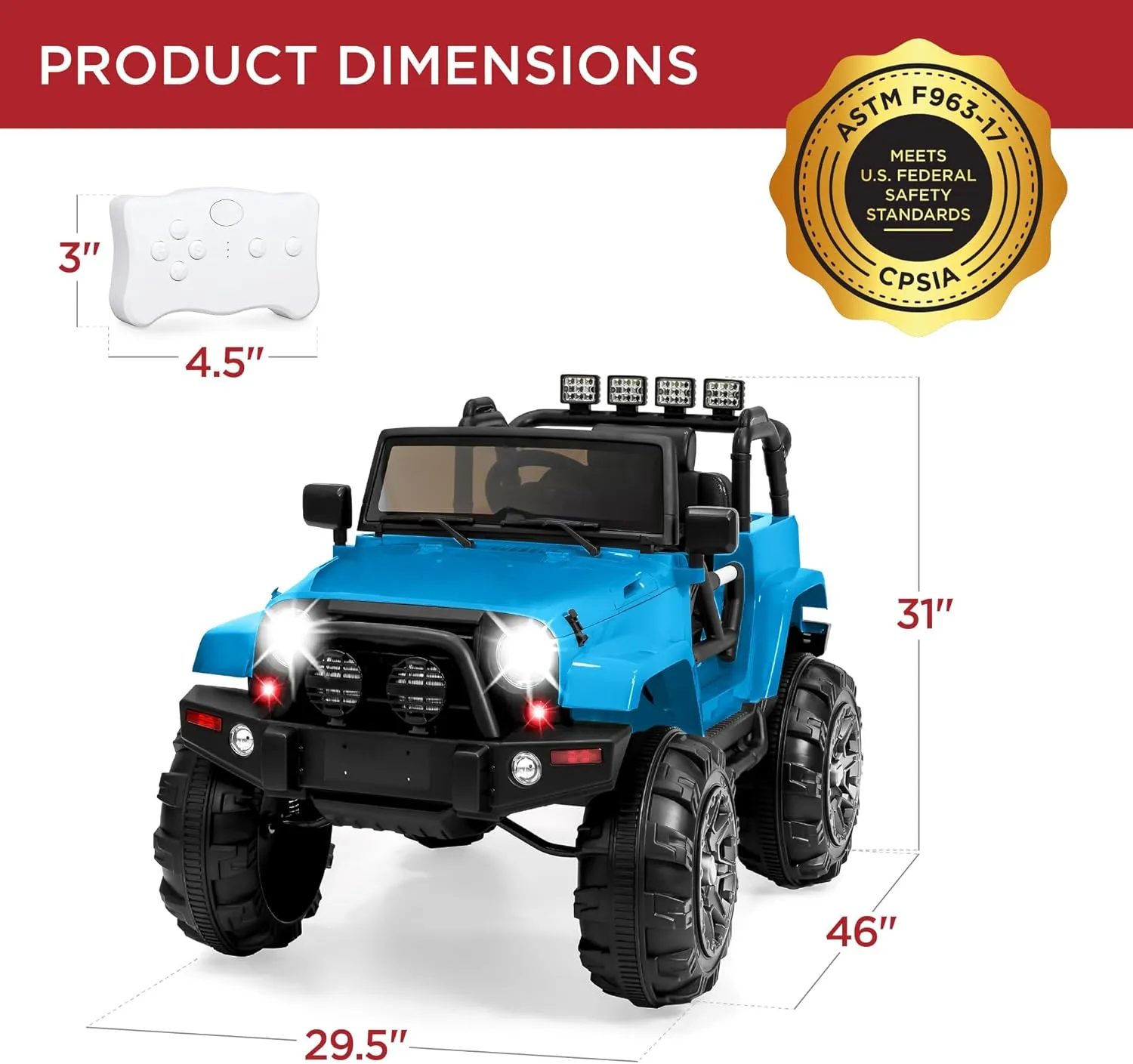 Best Choice Products Kids 12V Ride On Truck, Battery Powered Toy Car w/Spring Suspension, Remote Control, 3 Speeds, LED Lights, Bluetooth - Light Blue