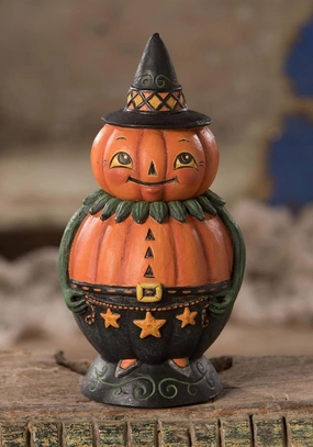 Bethany Lowe Designs Johanna Parker Pumpkin Pete Spooks Figure Jar, Orange