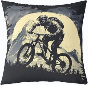 Biking Single Pack Pillow Cover,Cycling Riding Adventure Extreme Sports Double Sides Print Cushion Cover for Sofa,Natural Mount Mystic Moon Sky Vintage Couch Pillow Cover,24"x 24"