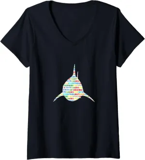 Bimini Bay Shark Word Cloud V-Neck T-Shirt