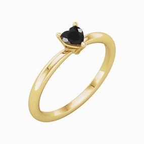 Black Onyx Heart Solitaire Ring