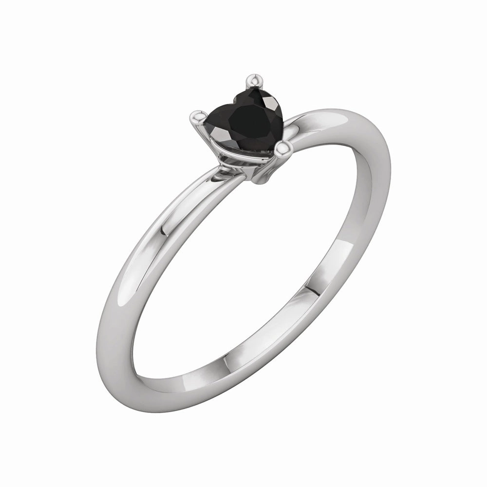 Black Onyx Heart Solitaire Ring
