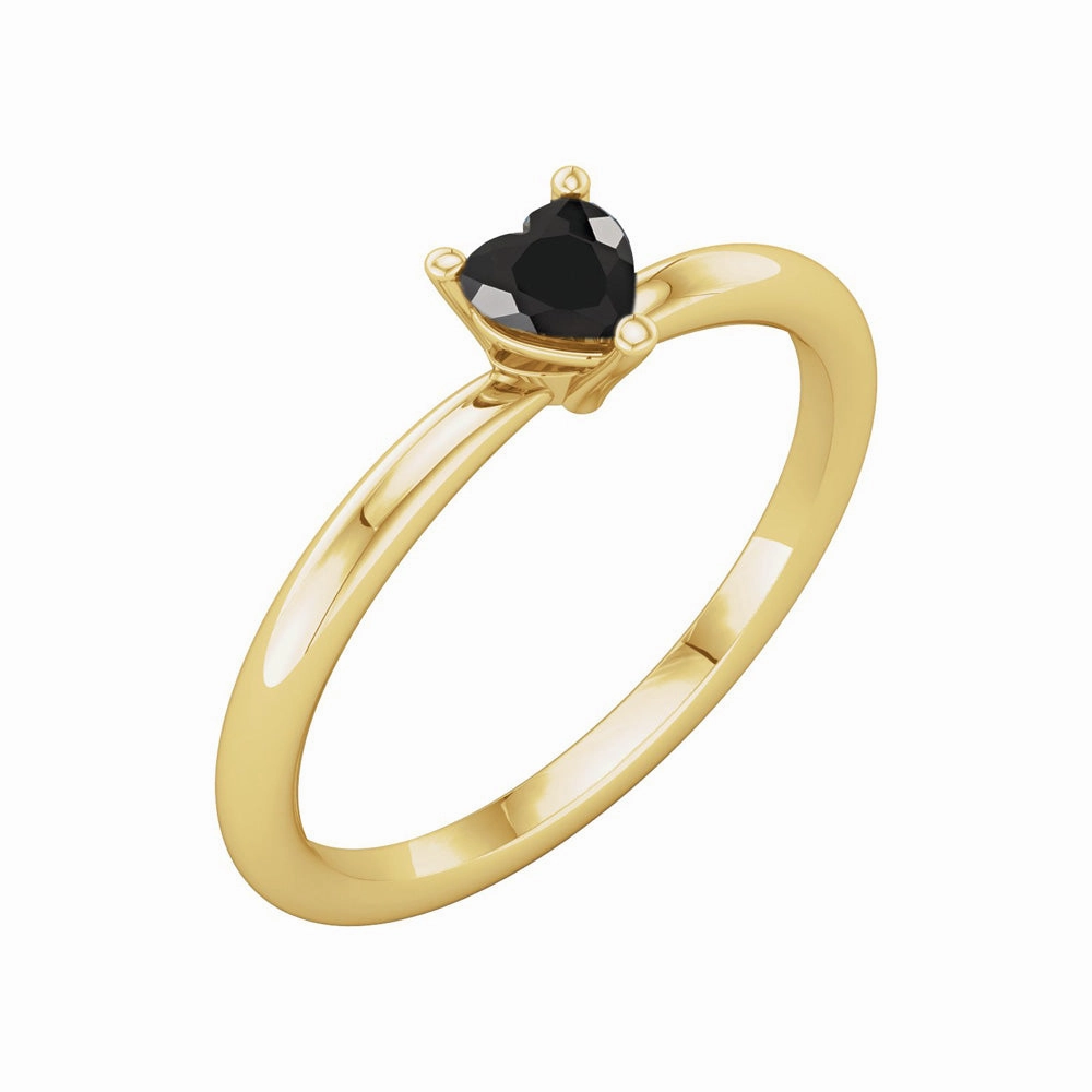 Black Onyx Heart Solitaire Ring