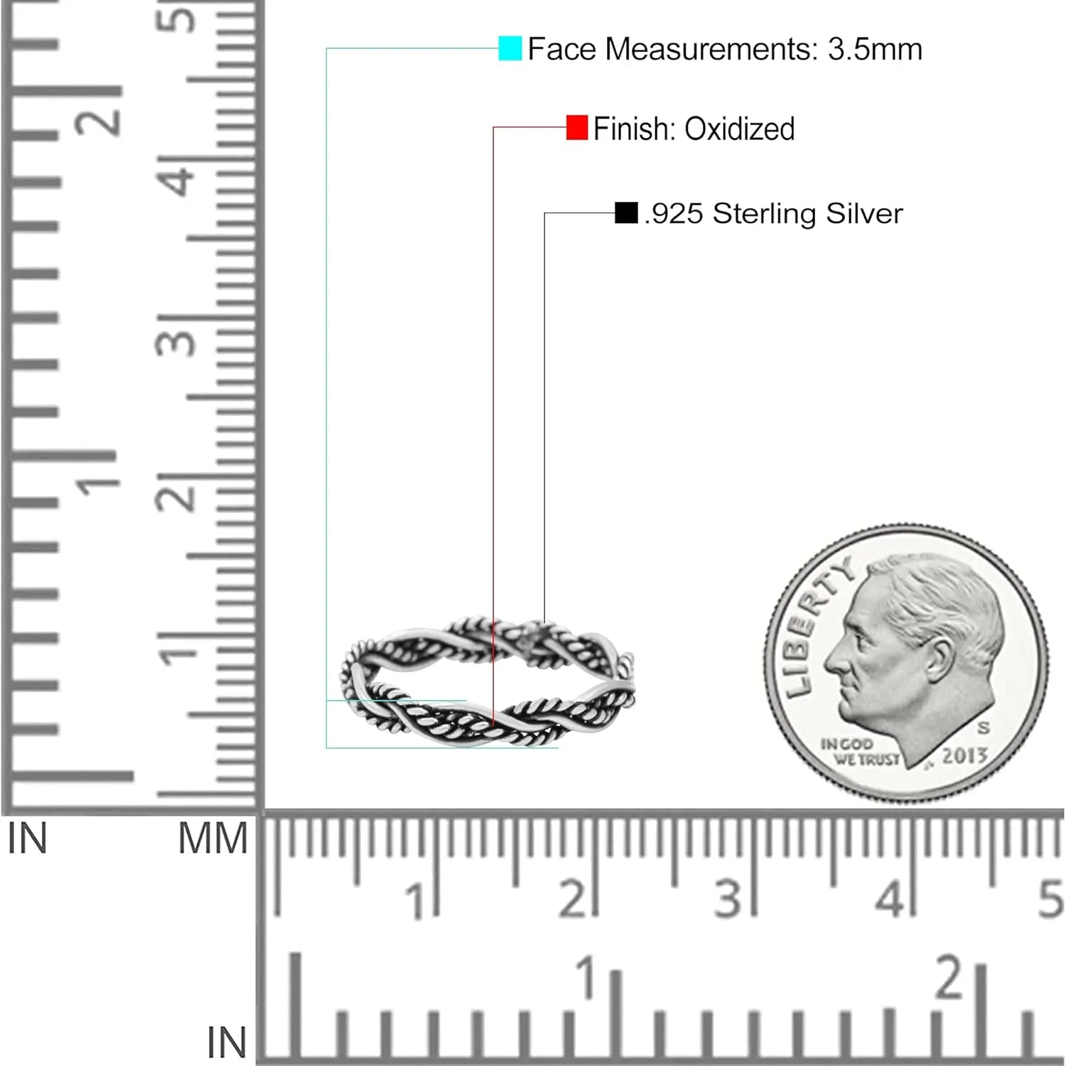 Blue Apple Co. Iconic Braided Double Twisted Rope Engraved Fascinating Oxidized Ring Band Solid 925 Sterling Silver Thumb Ring (3.5mm)