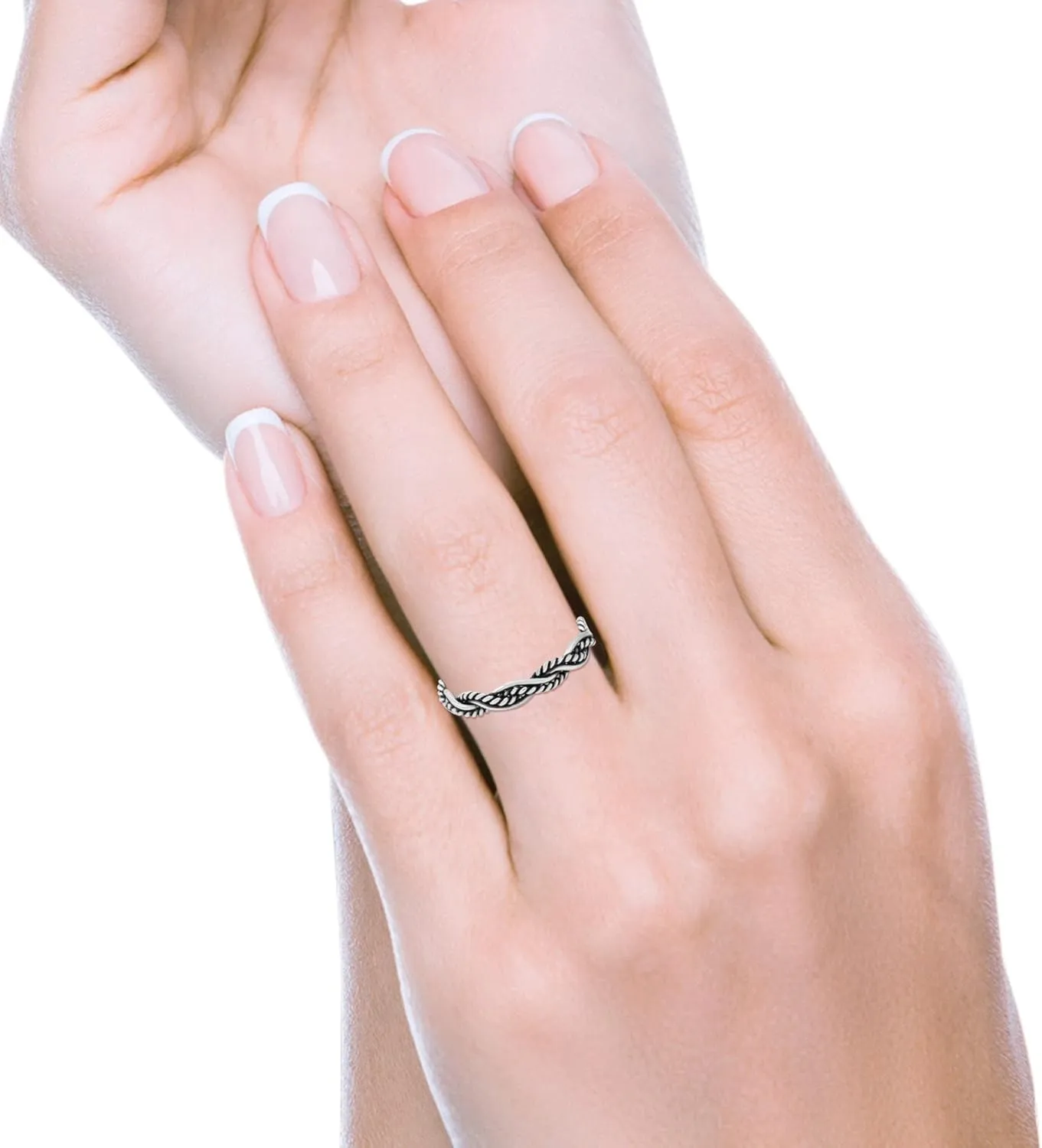Blue Apple Co. Iconic Braided Double Twisted Rope Engraved Fascinating Oxidized Ring Band Solid 925 Sterling Silver Thumb Ring (3.5mm)