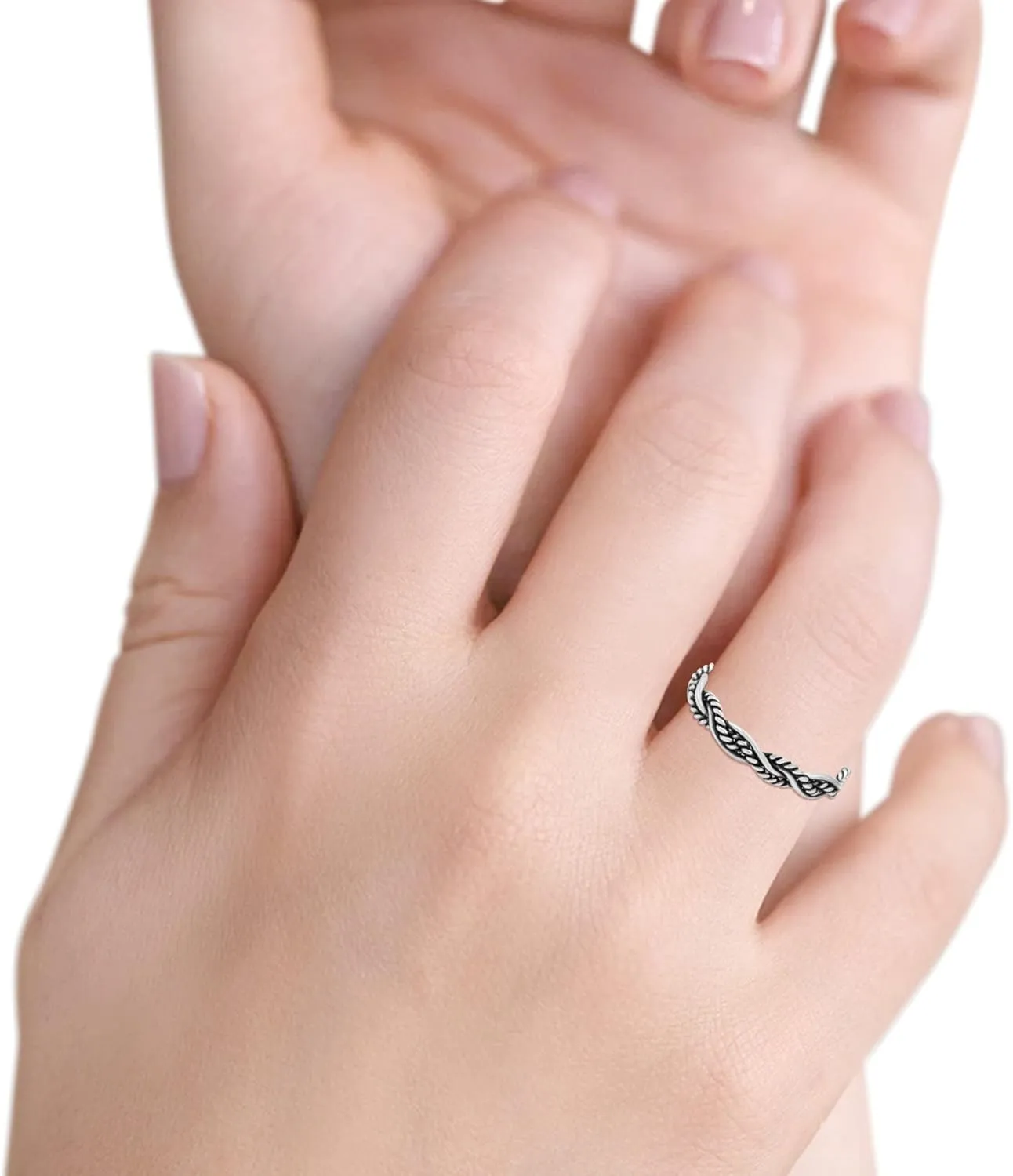 Blue Apple Co. Iconic Braided Double Twisted Rope Engraved Fascinating Oxidized Ring Band Solid 925 Sterling Silver Thumb Ring (3.5mm)