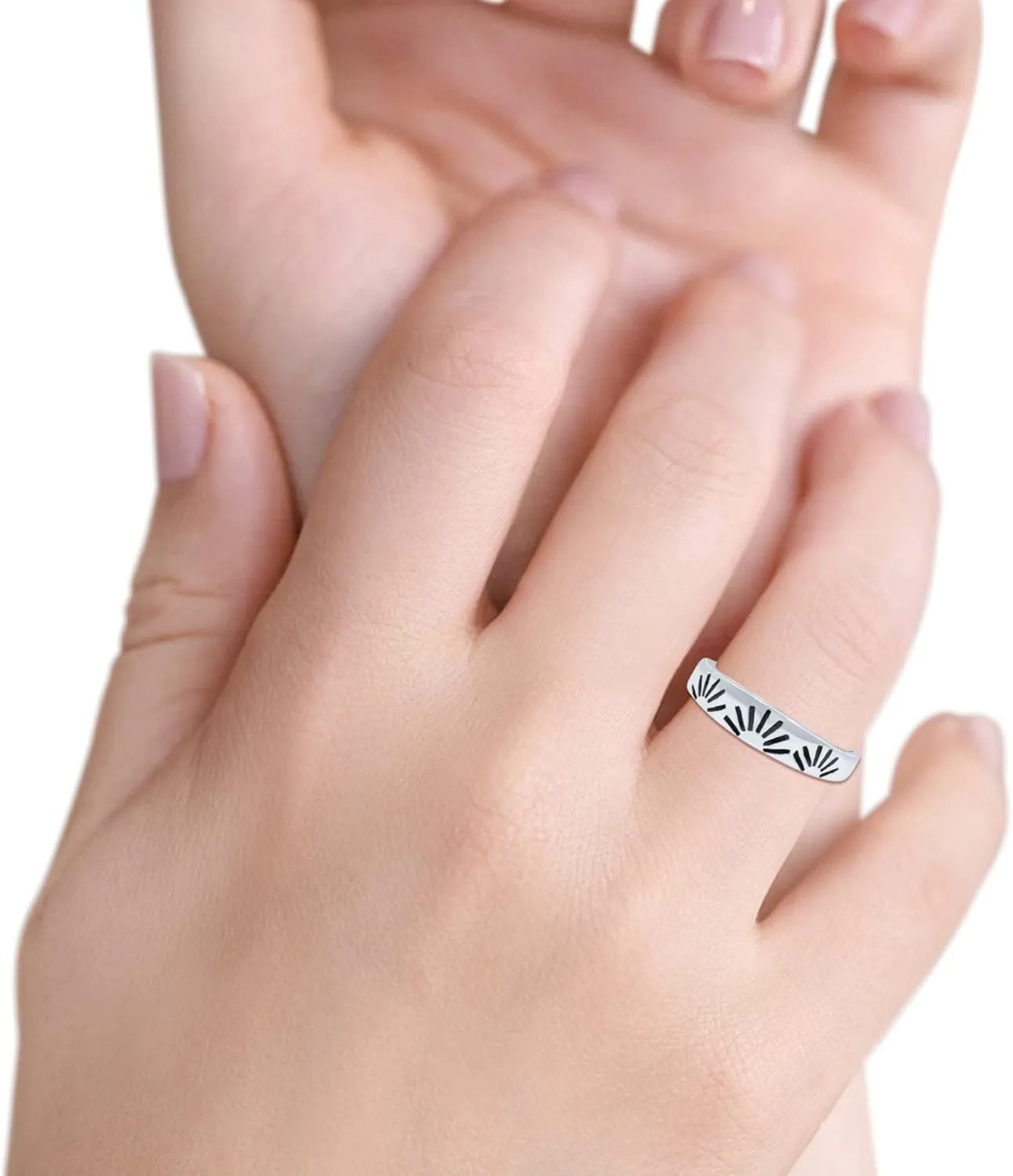 Blue Apple Co. Iconic Sunrise Or Sunset Ring Sunshine New Art Trending Oxidized Ring Band Solid 925 Sterling Silver Thumb Ring (4.5mm)