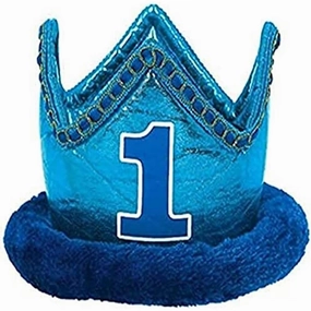 Blue Fabric 1st Birthday Party Crown for Boys, 4x6 Inches, 1 Piece [Parallel Import]
