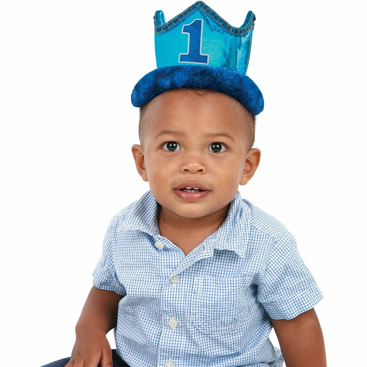 Blue Fabric 1st Birthday Party Crown for Boys, 4x6 Inches, 1 Piece [Parallel Import]